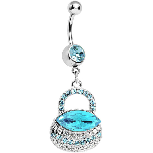 Aqua Gem Pretty Purse Dangle Belly Ring