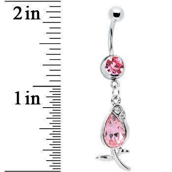 Pink Gem Flower Bud Belly Ring