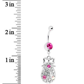 Pink Gem Bow and Paved Teardrop Belly Ring