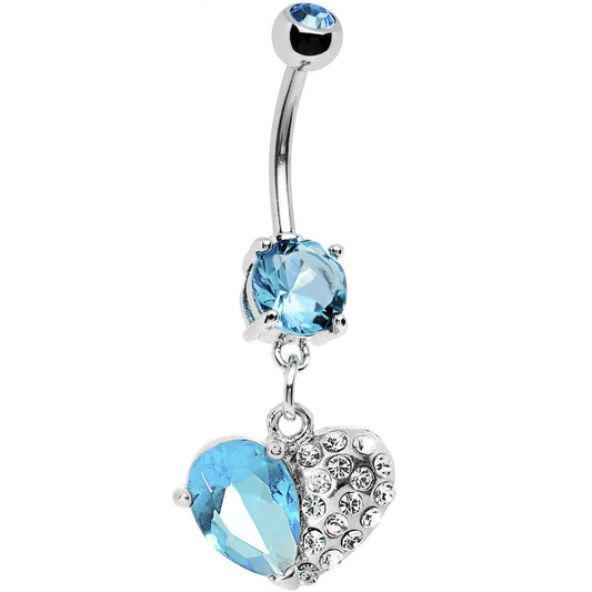 Aqua Gem Half My Heart Belly Ring