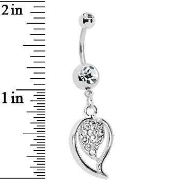 Crystalline Gem Stylish Paved Leaf Belly Ring