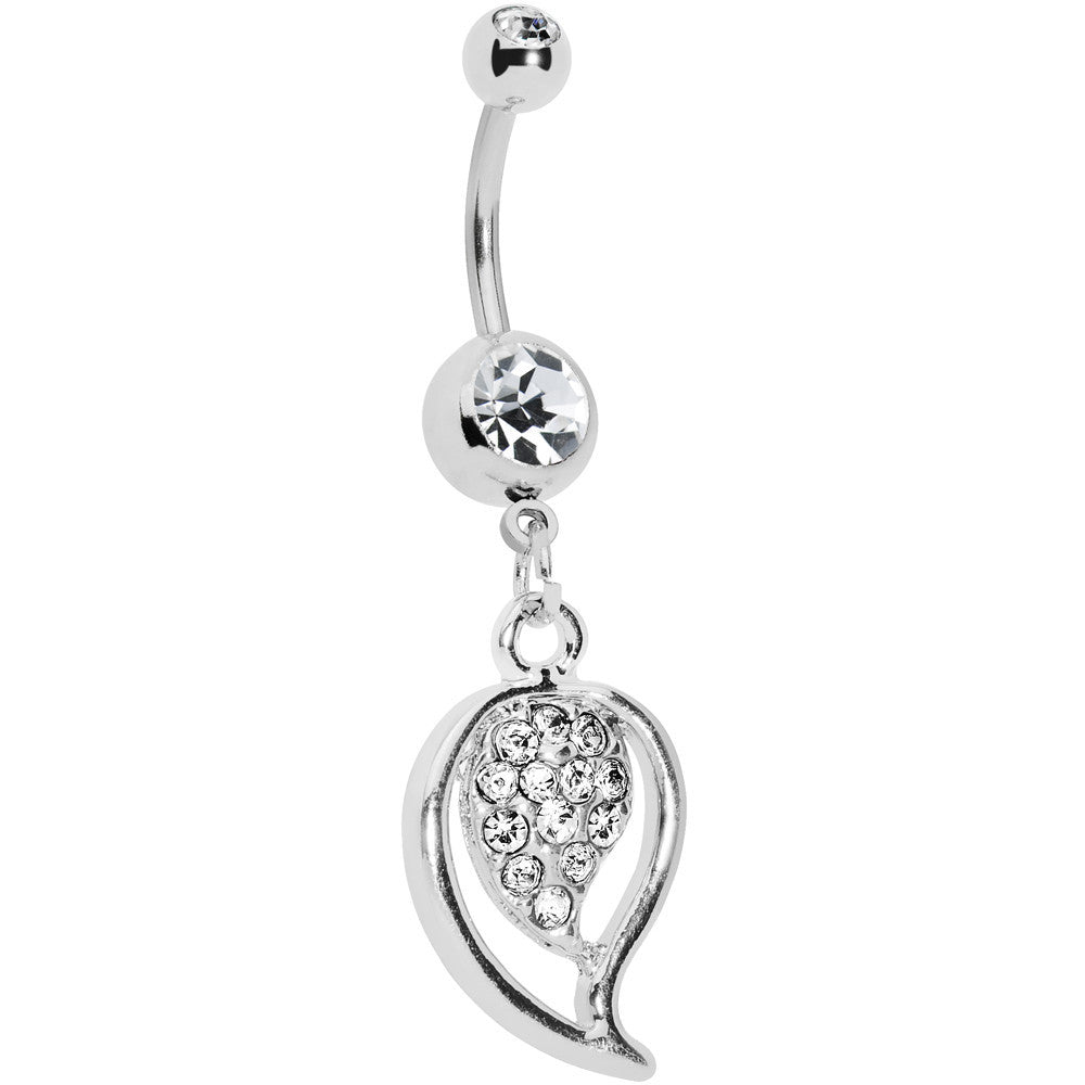 Crystalline Gem Stylish Paved Leaf Belly Ring