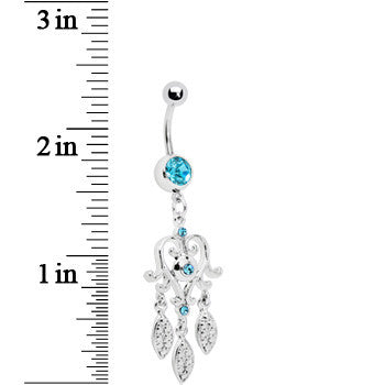 Aqua Gem Scroll Heart Dream catcher Belly Ring