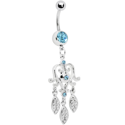 Aqua Gem Scroll Heart Dream catcher Belly Ring