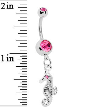 Pink Gem Seahorse Dangle Belly Ring