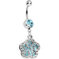 Aqua Gem Paved Flower Dotted Line Belly Ring