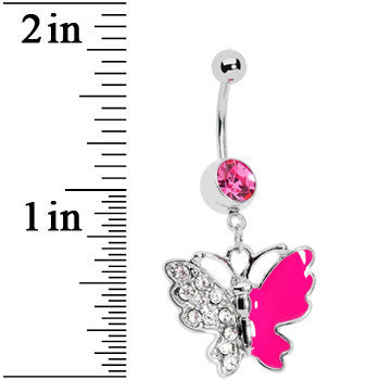 Pink Gem Enamel Butterfly Belly Ring