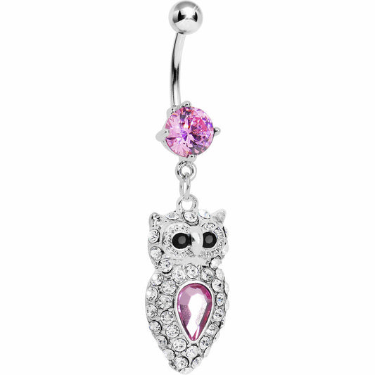 Sparkling Pink Gem Owl Belly Ring