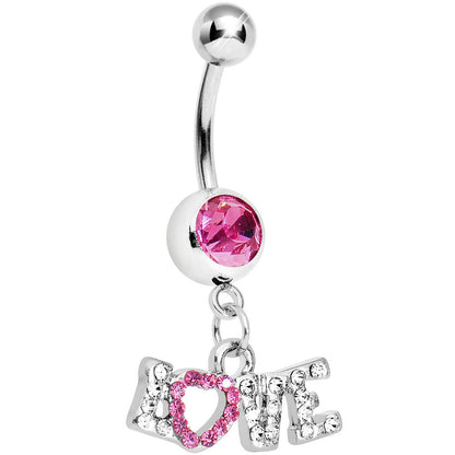 Pink Gem Love Script Belly Ring