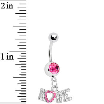 Pink Gem Love Script Belly Ring