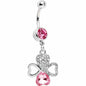 Pink Gem Heart Shaped Clover Belly Ring