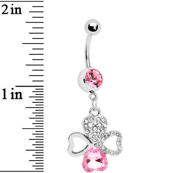 Pink Gem Heart Shaped Clover Belly Ring