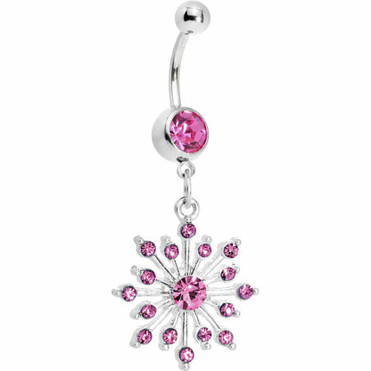 Pink Gem Sparkling Snowflake Belly Ring