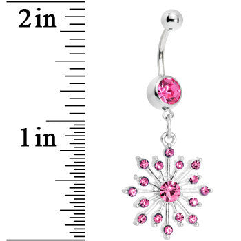 Pink Gem Sparkling Snowflake Belly Ring