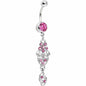 Pink Gem Floral Lace Filigree Dangle Belly Ring