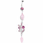 Pink Gem Dual Butterfly Falling Leaf Belly Ring