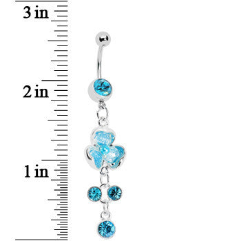 Floral Allure Blue Gem Dangle Belly Ring