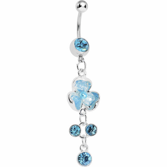 Floral Allure Blue Gem Dangle Belly Ring