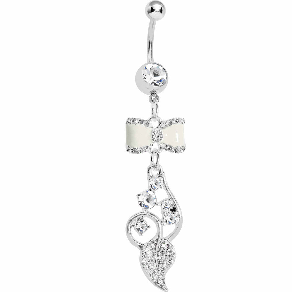 White Enamel Bowtie Winding Vine Belly Ring