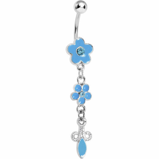 Blue Double Flower Drop Belly Ring