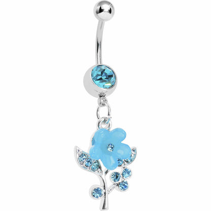 Blue Springtime Pansy Flower Belly Ring