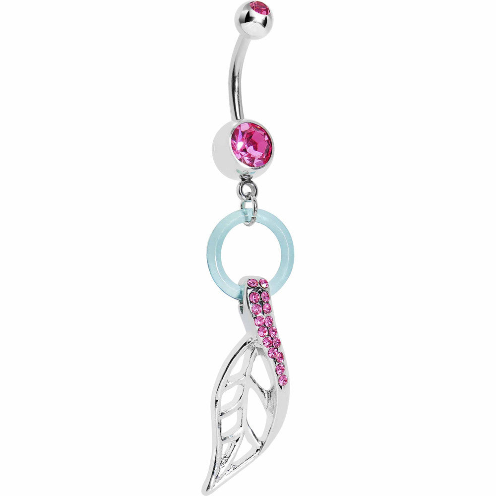 Pink Gem Single Leaf Dangle Belly Ring