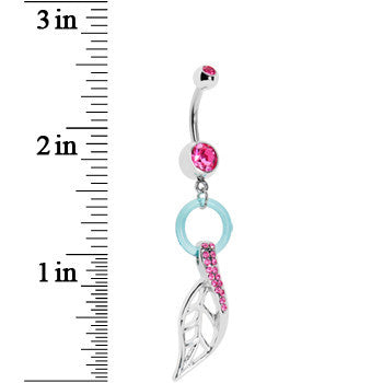 Pink Gem Single Leaf Dangle Belly Ring