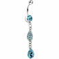 Blue Gem Leaf Teardrop Chain Dangle Belly Ring