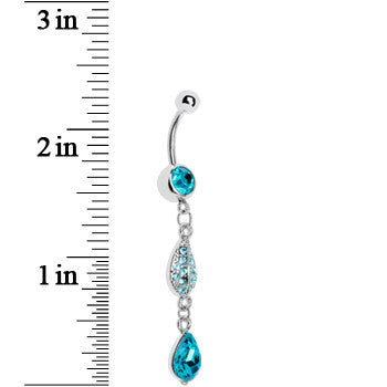 Blue Gem Leaf Teardrop Chain Dangle Belly Ring