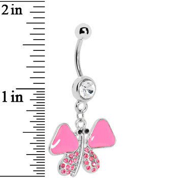 Pink Enamel Jeweled Butterfly Dangle Belly Ring