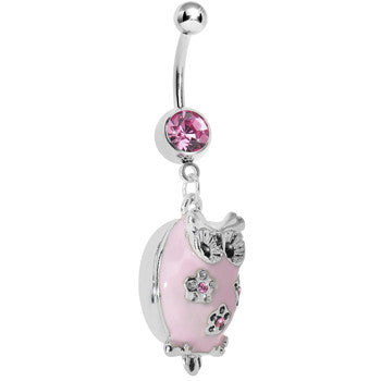 Pretty Pink Whimsical Owl Belly Ring