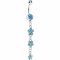 Blue Three Flower Radiance Drop Belly Ring