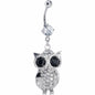 Crystalline Black Gem Owl Dangle Belly Ring