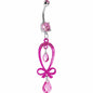 Dazzling Pink Gem Ribbon Dangle Belly Ring
