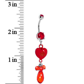 Red Gem Teardrop Heart Dangle Belly Ring