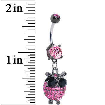 Pink Gem Paved Owl Dangle Belly Ring