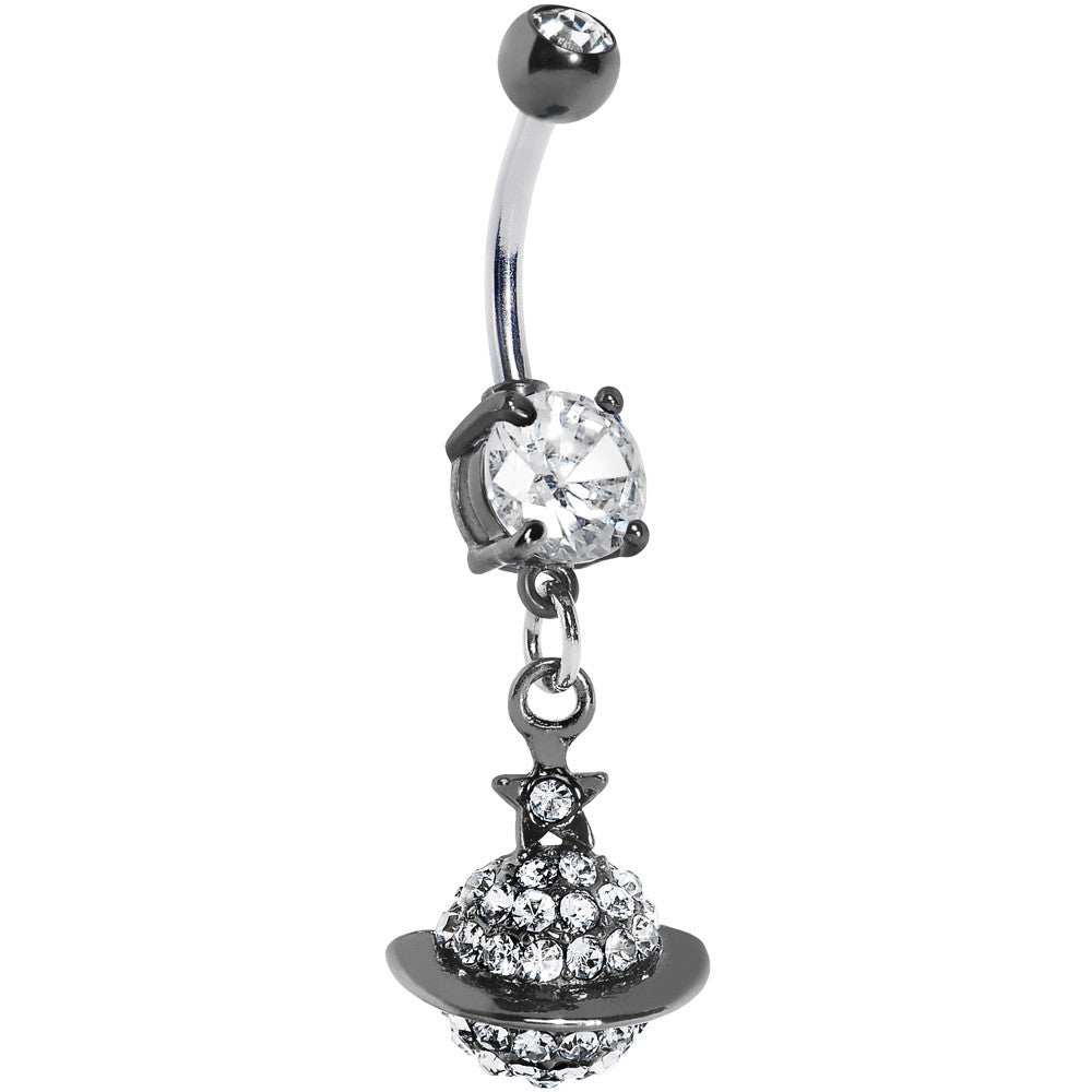 Clear Gem Saturn Planet Dangle Belly Ring