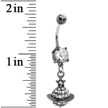 Clear Gem Saturn Planet Dangle Belly Ring