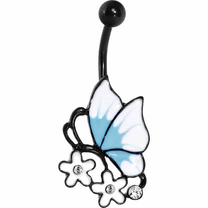 Clear Gem Black Blue Burst White Butterfly Flower Belly Ring