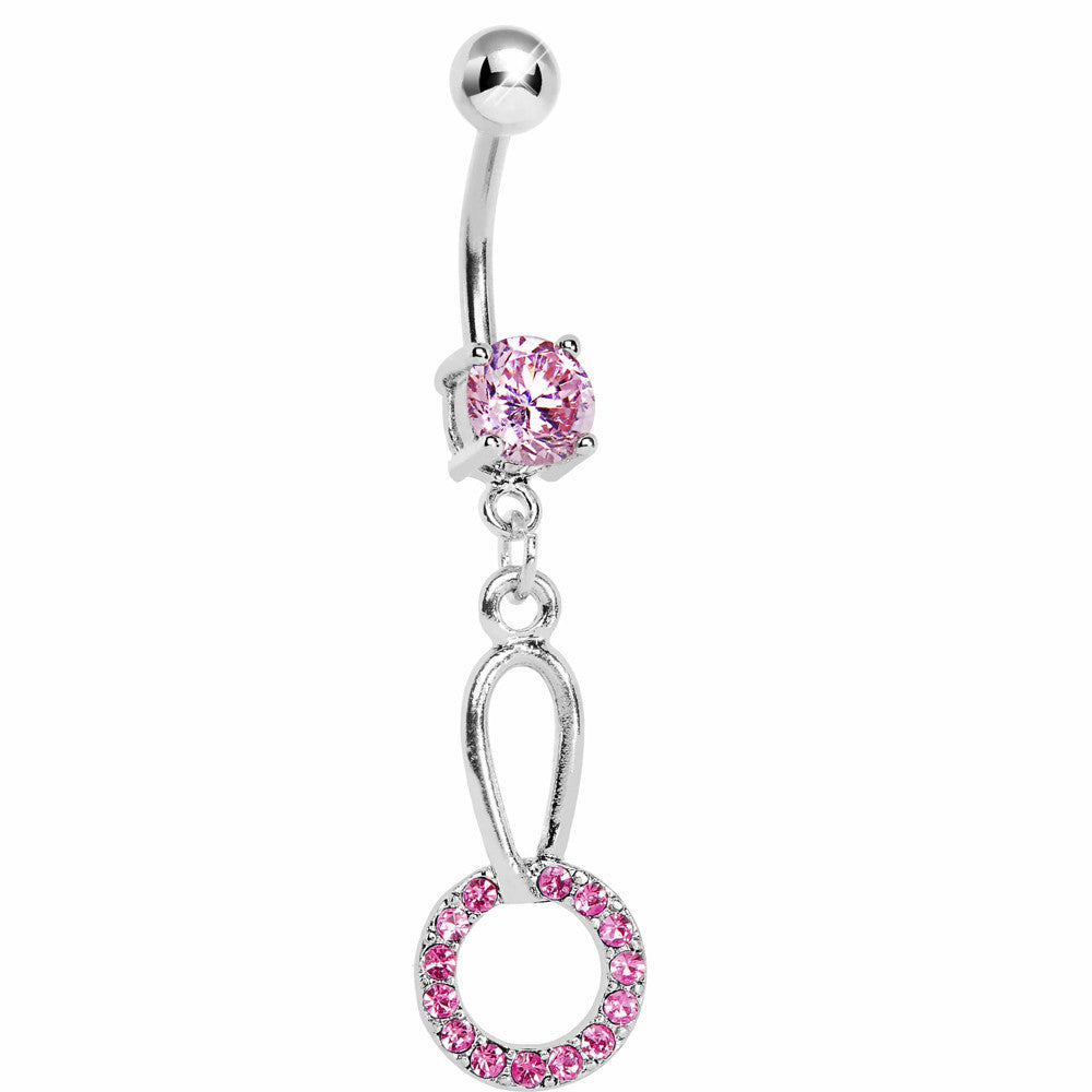 Pink Gem Paved Circular Loop Belly Ring