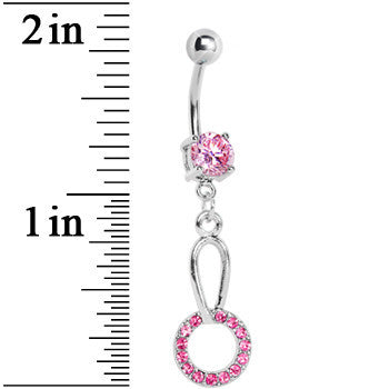 Pink Gem Paved Circular Loop Belly Ring