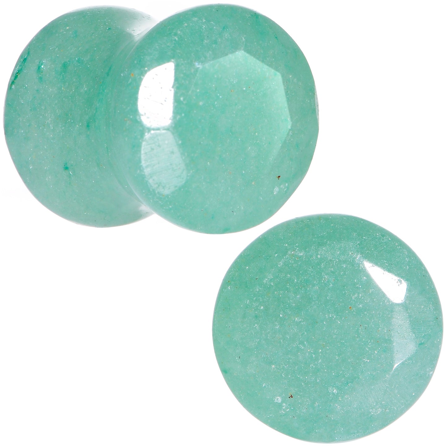 0 Gauge Set of Green Aventurine Semi Precious Stone Faceted Double Flare Plug