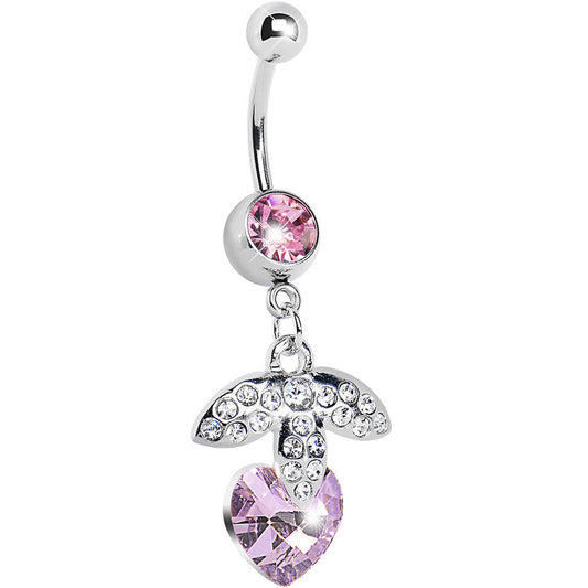 Pink Gem Heart Berry Paved Leaf Belly Ring