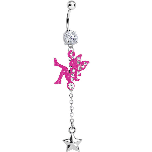 Crystalline Gem Pink Fairy Nautical Star Drop Belly Ring