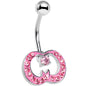 Pink Gem Paved Crescent Ribbon Curls Belly Ring