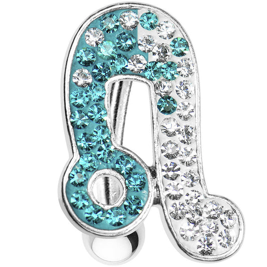 Top Mount Aqua White Crystal Ice Music Note Belly Ring