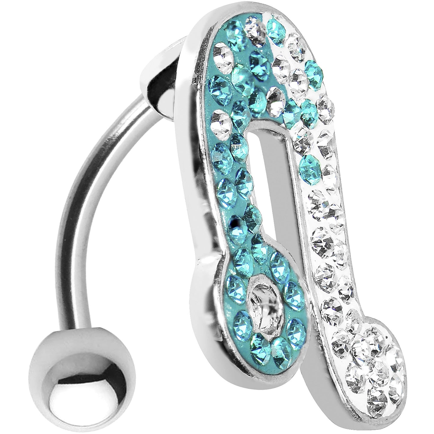 Top Mount Aqua White Crystal Ice Music Note Belly Ring