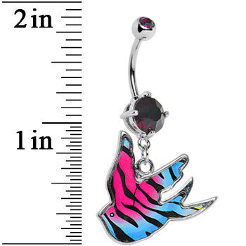 Pink Blue Animal Stripe Bird Belly Ring