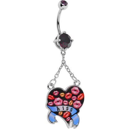 Double Gem Smooch Kisses Heart Belly Ring