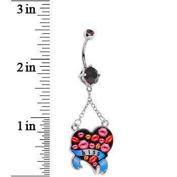 Double Gem Smooch Kisses Heart Belly Ring